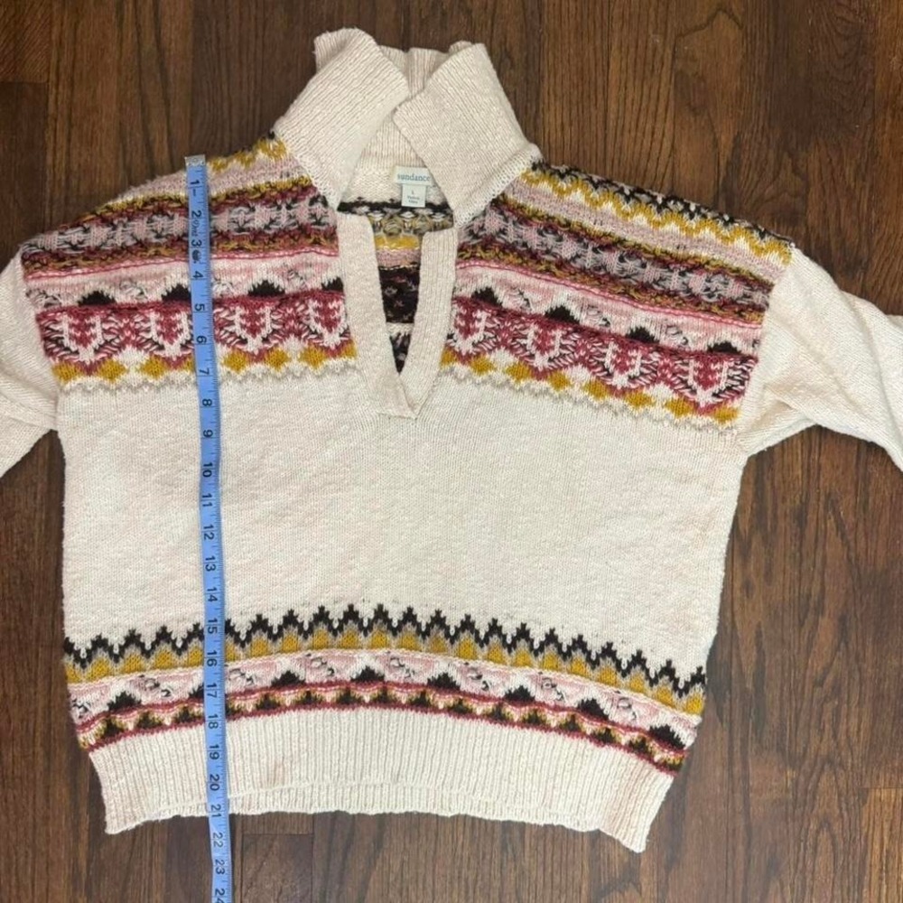Sundance Cream and Pink Patterned Sweater Size Large 7% Woll Nordic Indie Boho - Picture 7 of 8